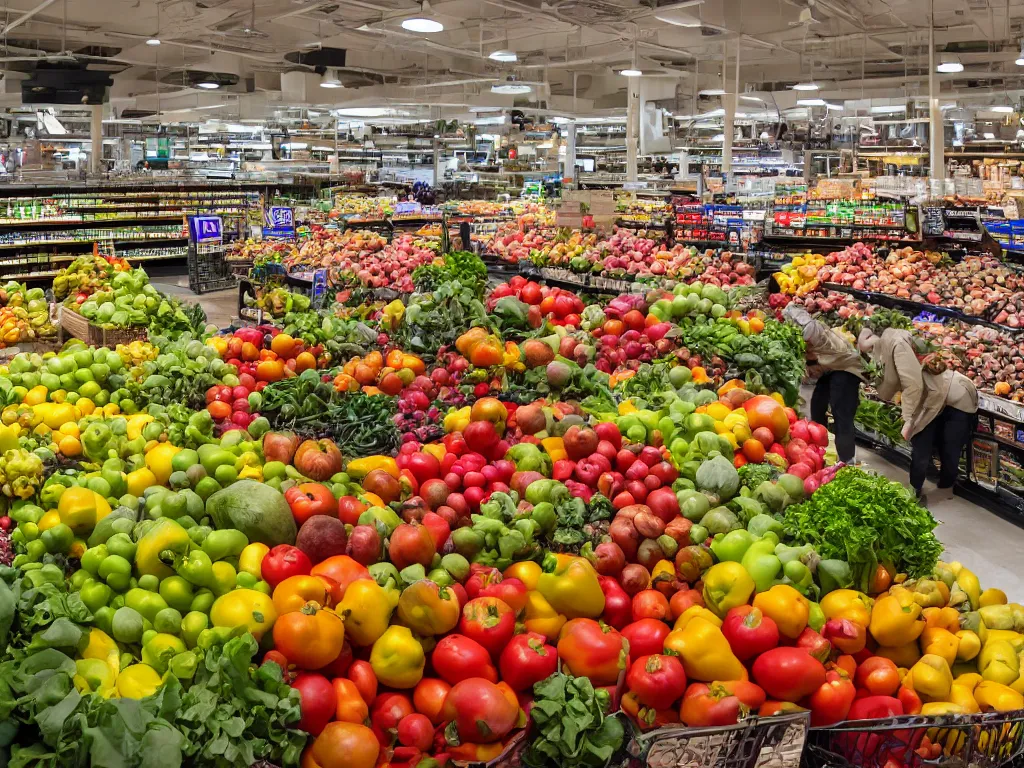 Image similar to produce department in a grocery store, highly detailed, high quality, HD, 4k, 8k, Canon 300mm, professional photographer, 40mp, lifelike, top-rated, award winning, realistic, sharp, no blur, edited, corrected, trending