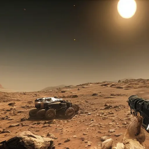 Image similar to new call of duty ps 5 game set on mars, 8 k, hd,