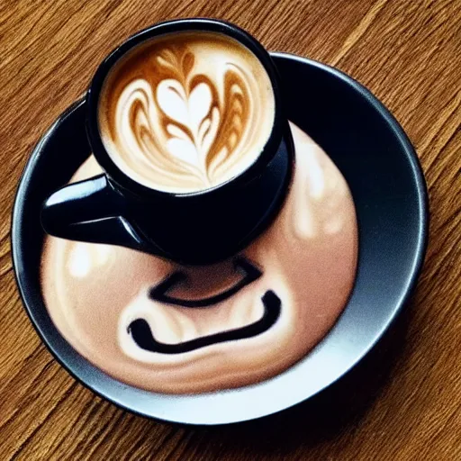 Image similar to photo of a cup of coffee with latte art in the shape of a margot robbie, highly detailed