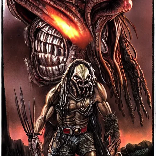 Image similar to predator movie alien in old western style