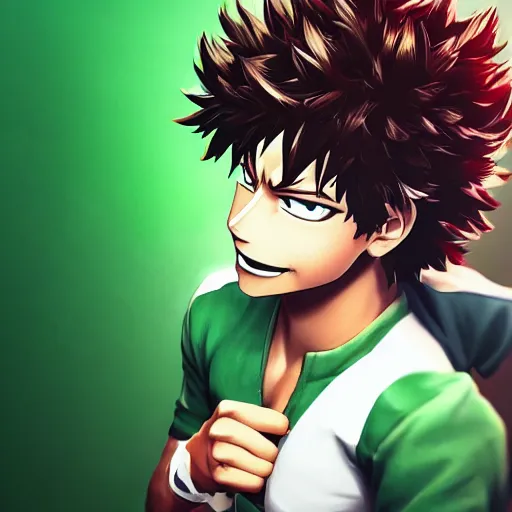 Image similar to full body elegant portrait of izuku midoriya, gta art, gta cover art, anime, unreal engine 5 art