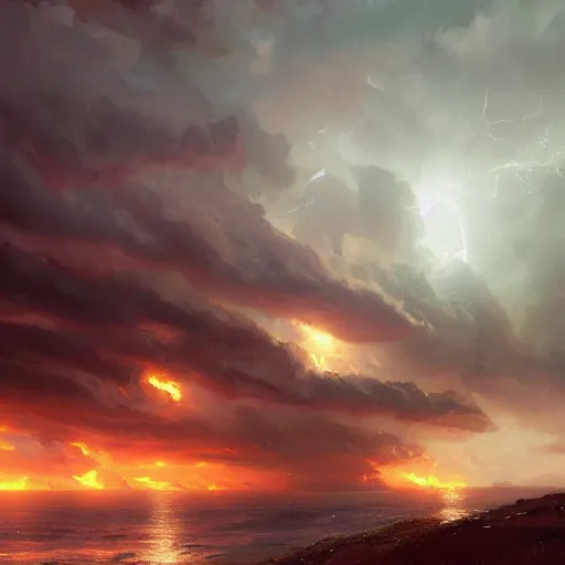 Image similar to lightning clouds by greg rutkowski