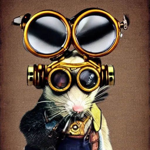 Image similar to a rat with steampunk googles, by burns jim