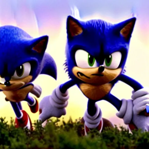 Image similar to ''a film still of sonic the hedgehog in sonic movie released in 1940s''