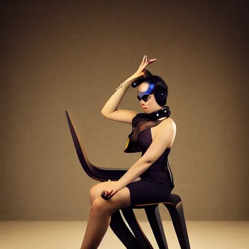 Prompt: futuristic cyberpunk wooden chair high end photoshoot