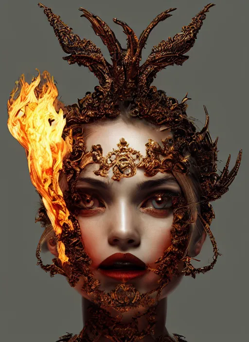 Image similar to sculpture made of flame, portrait, female, future, torch, fire, harper's bazaar, vogue, fashion magazine, intricate, concept art, close up, ornate, luxury, elite, elegant, trending on artstation, by ruan jia, by Kenneth Willardt, by ross tran, by WLOP, by Andrei Riabovitchev,