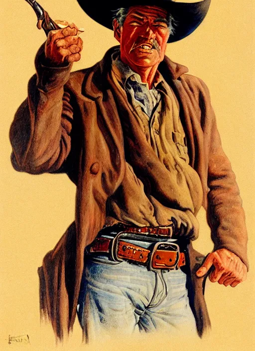 Prompt: old west horse rustler. portrait by jean giraud and anton otto fischer and john philip falter and will eisner and gil elvgren