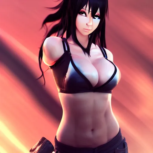 Image similar to face and body shot of tifa lockhart by wlop, rossdraws, mingchen shen, bangkuart, sakimichan, yan gisuka, jeongseok lee, artstation, 4k