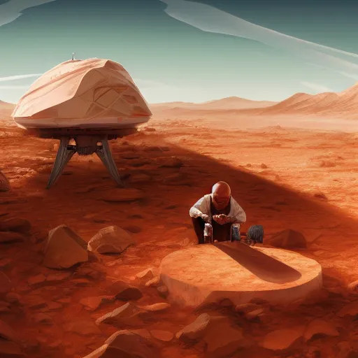 Image similar to Walter White is cooking on Mars, hyperdetailed, artstation, cgsociety, 8k