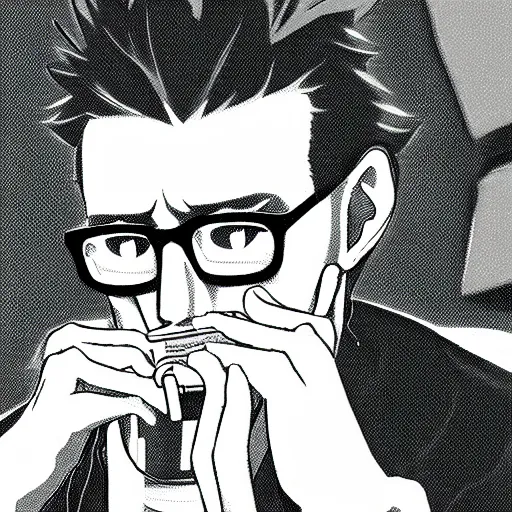 Prompt: rare photo of gendo ikari smoking a joint