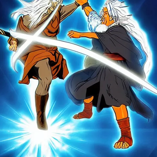 Prompt: Gandalf vs Goku fight