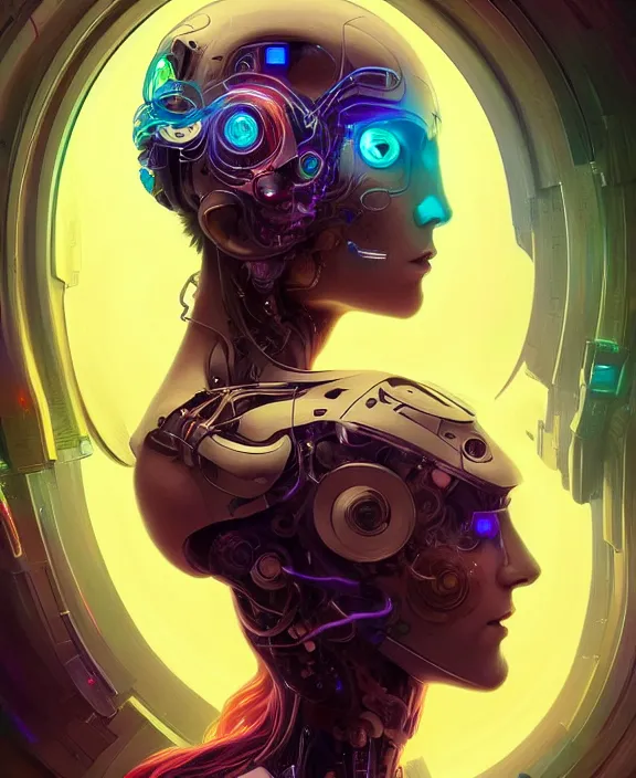Image similar to a whirlwind of souls rushing inside the metaverse, half body, glowin eyes, android, cyborg, cyberpunk face, by loish, d & d, fantasy, intricate, elegant, highly detailed, colorful, vivid color, digital painting, artstation, concept art, art by artgerm and greg rutkowski and alphonse mucha and ruan jia