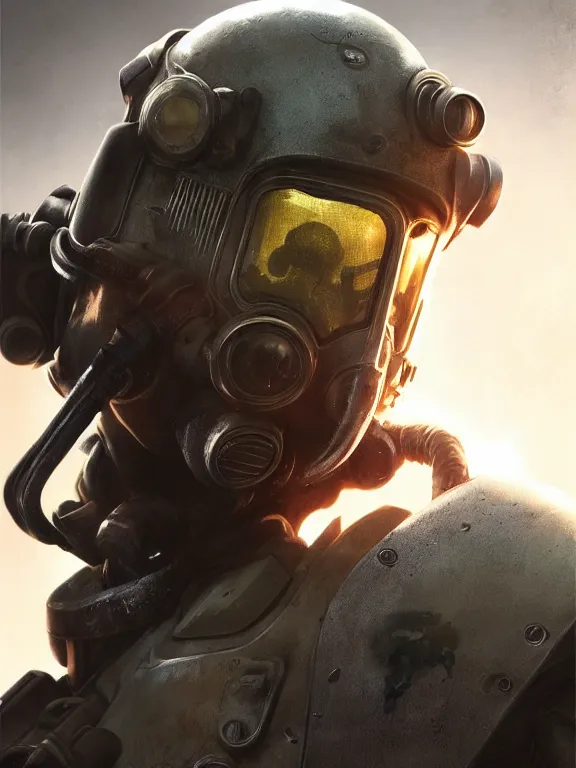 Prompt: portrait of a young soldier from fallout 4 wearing power armor, art by ryo shiotani and greg rutkowski, intricate, beautiful, cute, cinematic lighting