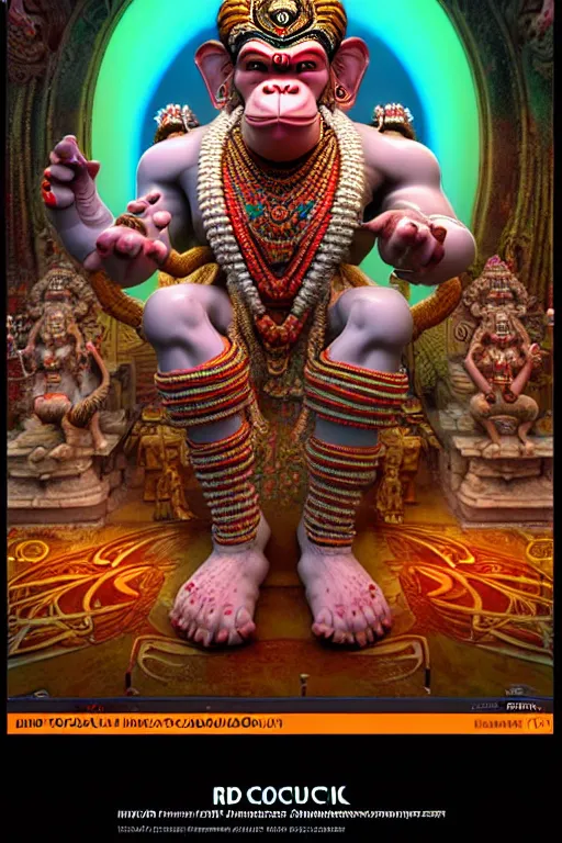 Image similar to high quality 3 d render post - rococo cyberpunk hanuman! head shri ram centre, madhubani, highly detailed, morning in sci - fi new delhi, cinematic smooth unreal engine, lee madgwick & liam wong, dramatic light, long shot, low angle, uhd 8 k, sharp focus