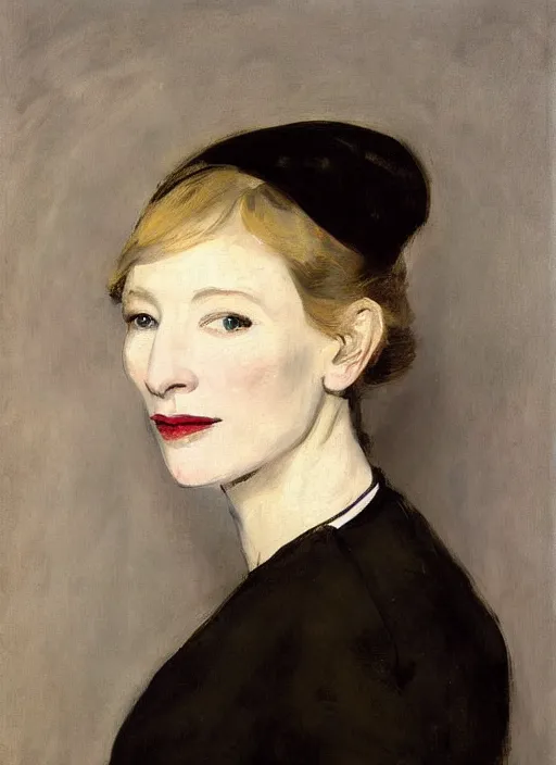 Image similar to An antique oil painting of cate blanchett by Manet, super detailed, photorealism, hd