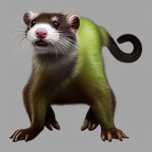 Image similar to A ferret as The Hulk, white background, Digital painting