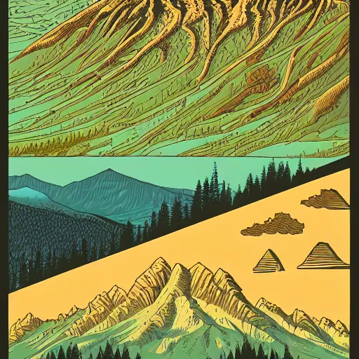 Image similar to Mountains and forests by Dan Mumford