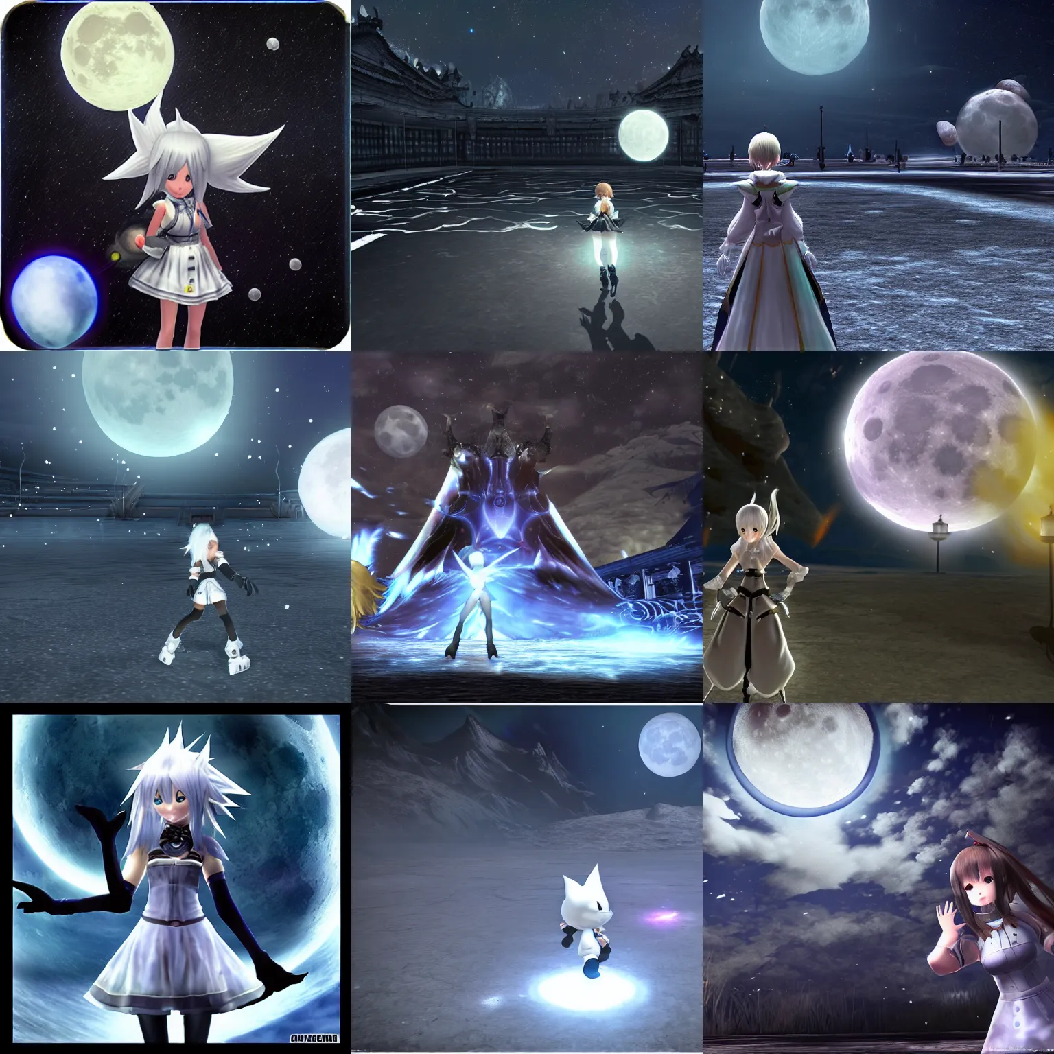 Prompt: Bliztball at the Moon, darkness, white floor, Final Fantasy XIV: Endwalker, Ultra HD