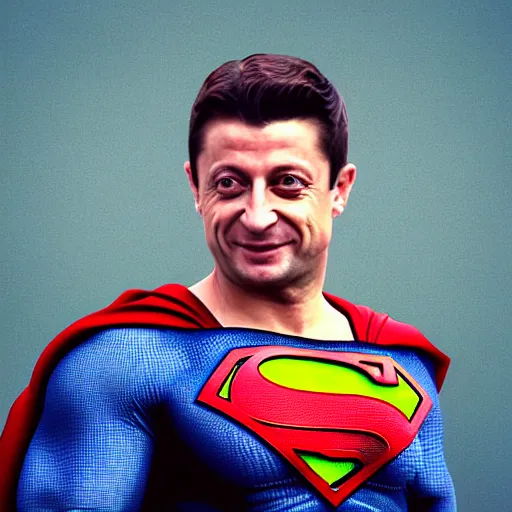 Image similar to Zelensky in a superman outfit, digital art