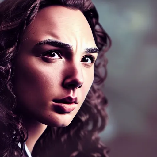 Prompt: gal gadot as hermione, professional photography, action shot, studio lighting, motion blur, hyper detailed, trending on artstation