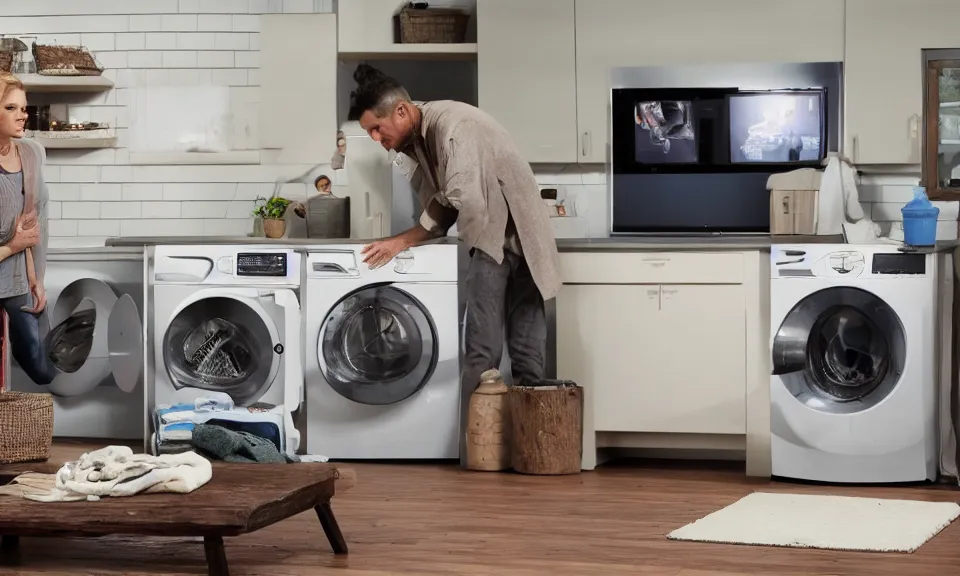 Prompt: photo of a tv show where you can win a washing machine