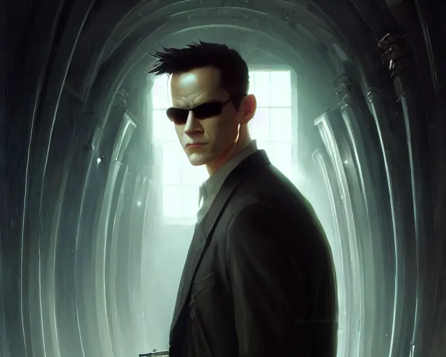 Prompt: highly detailed portrait of albert wesker, in the matrix, stephen bliss, unreal engine, fantasy art by greg rutkowski, loish, rhads, ferdinand knab, makoto shinkai and lois van baarle, ilya kuvshinov, rossdraws, tom bagshaw, global illumination, radiant light, detailed and intricate environment