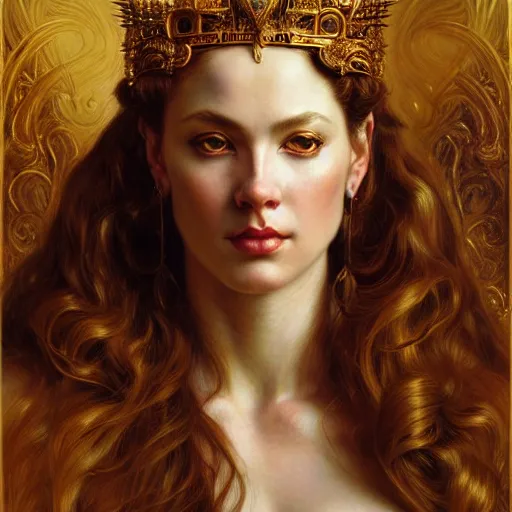 Prompt: highly detailed portrait of a majestic lioness queen in the form of a beautiful woman. d & d. art by donato giancola, eugene delacroix, ruan jia, alberto vargas. trending on artstation, intricate details, energetic composition, golden ratio, concept art, illustration, elegant art, global illuminaition