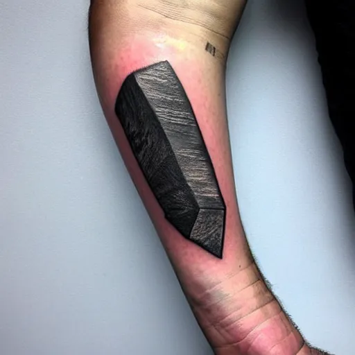 Prompt: tattoo of a small abstract hatchet on the forearm