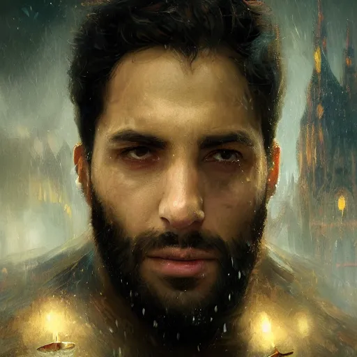 Prompt: Portrait of David Yousefi ,Composer, heroic, tricolor background, amazing splashscreen artwork, splash art, head slightly tilted, natural light, elegant, intricate, fantasy, atmospheric lighting, cinematic, matte painting, detailed face, by Greg rutkowski