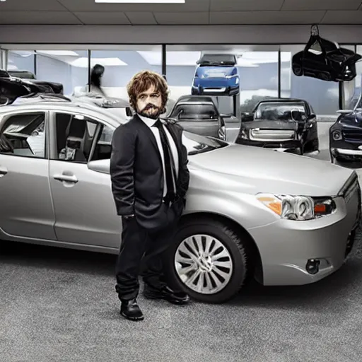 Image similar to peter dinklage as a car salesman