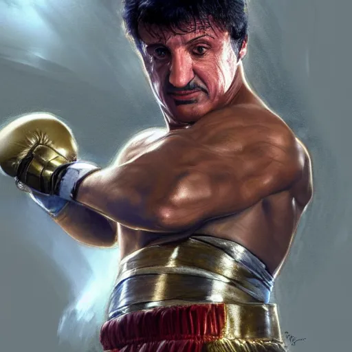 Prompt: Sylvester Stallone boxing knight, closeup, D&D, fantasy, intricate, elegant, highly detailed, digital painting, artstation, concept art, matte, sharp focus, illustration, hearthstone, art by Artgerm and Greg Rutkowski and Alphonse Mucha