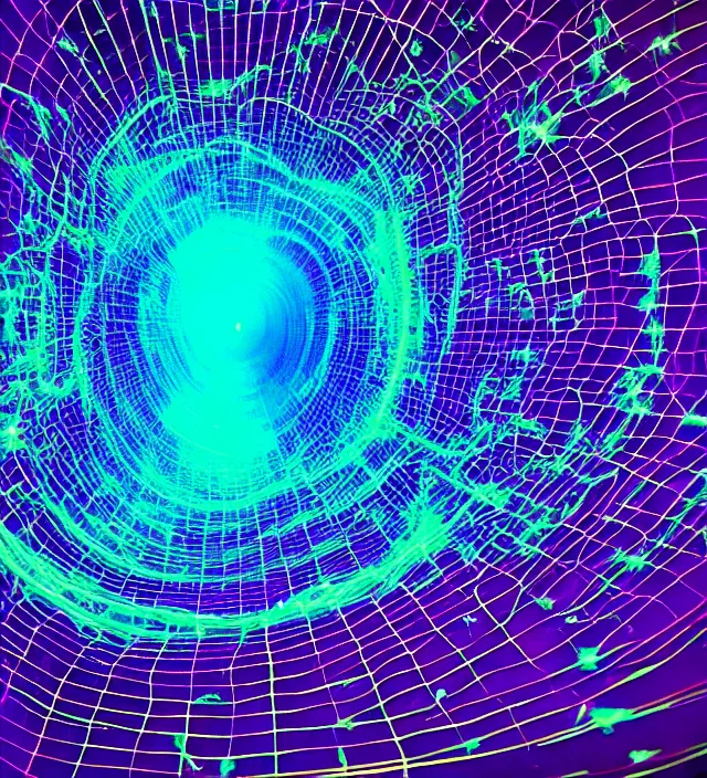 Image similar to an iridescent wormhole wireframe absorbing a galaxy, dark synthwave, aesthetic mood, vintage, sci - fi, 4 k