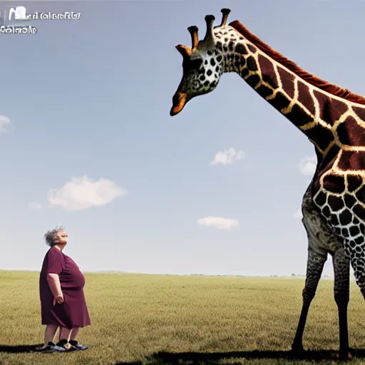 Prompt: a fat grandma turning into a giraffe, vfx, detailed