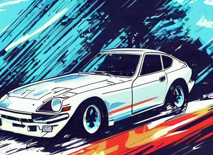 Image similar to anime art style Datsun 240Z