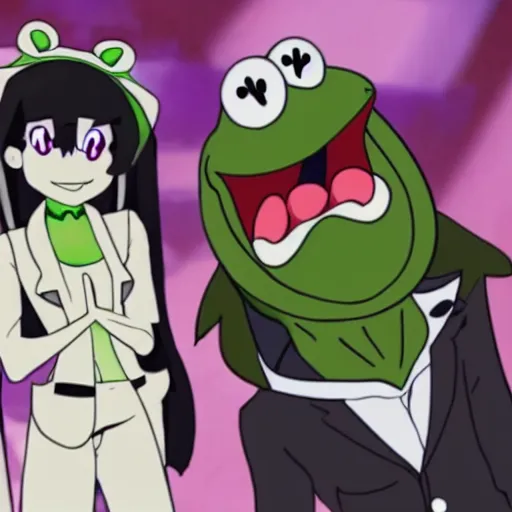 Image similar to kermit the frog in kill la kill, anime