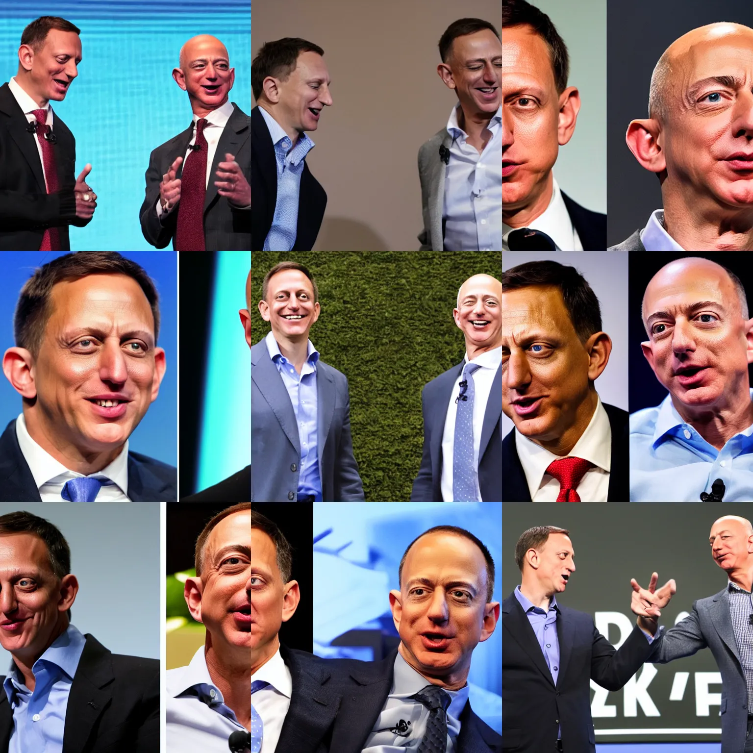 Prompt: peter thiel and jeff bezos fighting