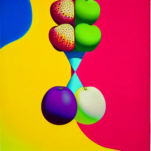 Image similar to fruit by shusei nagaoka, kaws, airbrush on canvas, pastell colours, cell shaded, 8 k