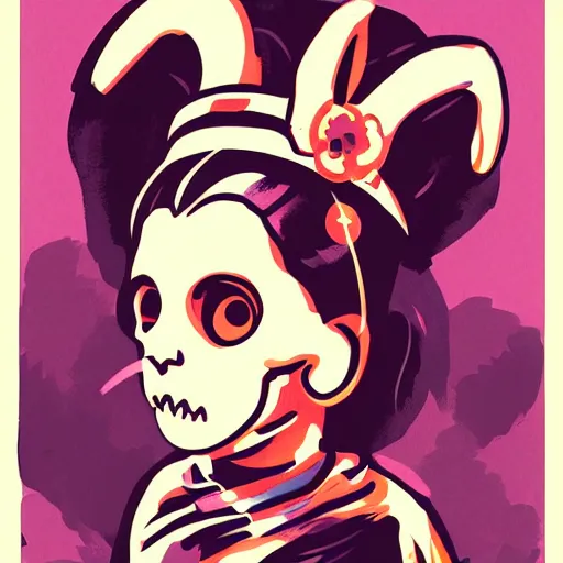 Image similar to portrait skull girl miffy by petros afshar, tom whalen, laurie greasley, jc leyendecker and singer sargent