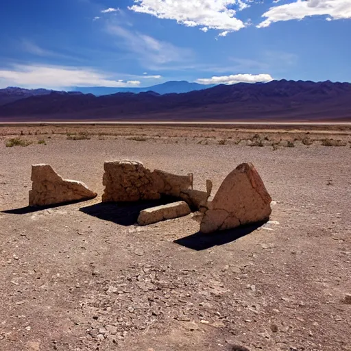 Prompt: megalithic spaceport ruins in death valley