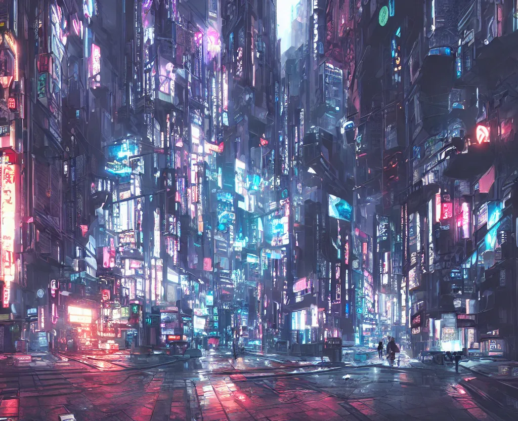 Prompt: cyberpunk city street wide angle view, tokyo, volumetric lighting, fight happening, trending artstation, concept painting,