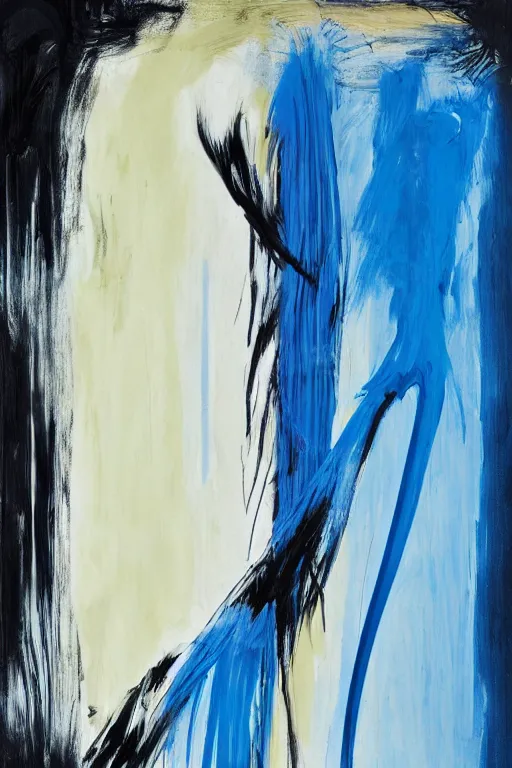 Image similar to minimal thick paint brush strokes of a thin athletic male physique doing pullup, minimalist art, beautiful, flowing brush strokes, matte paint colors, james nares, willem de kooning