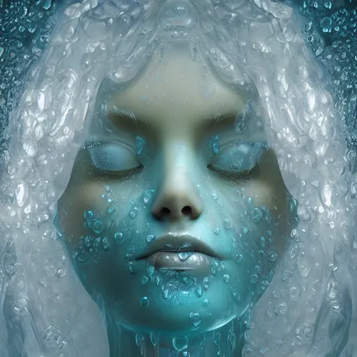 Prompt: ultra realistic 3 d render of a goddess made of water and flowers rising out of the water dripping by charlie bowater and farid ghanbari, beautiful, bioluminescent, ethereal, mist, waterfall