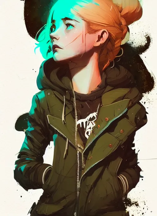 Prompt: highly detailed portrait of a cloudpunk young seattle lady, tartan hoody, by atey ghailan, by greg rutkowski, by greg tocchini, by james gilleard, by joe fenton, by kaethe butcher, gradient green, brown, blonde crea, orange, brown and white color scheme, grunge aesthetic!!! ( ( graffiti tag wall background ) )