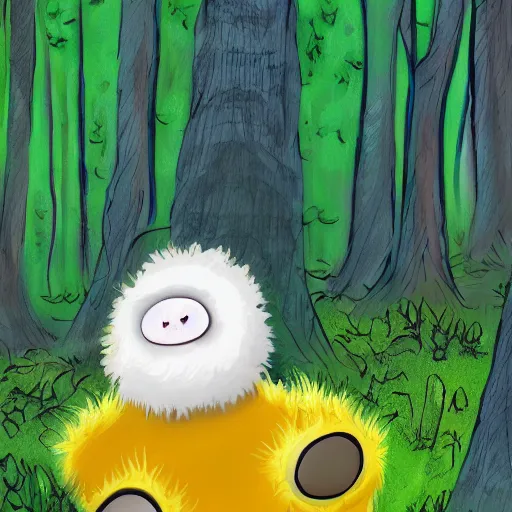 Prompt: A cute yellow furry monster in the forest, digital art