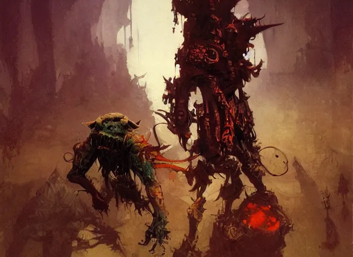 Prompt: goblin, intricate, elegant, highly detailed, vivid colors, john park, frazetta, sparth, ruan jia, jeffrey catherine jones