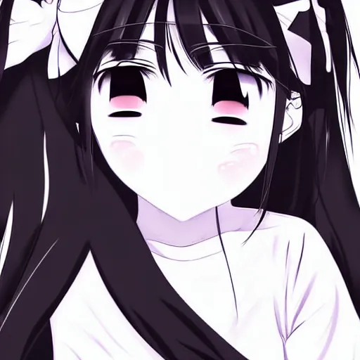 Image similar to arisu shimada crying and pouting, black and white, 2 d art, anime art, headshot, cute, kawaii, moe