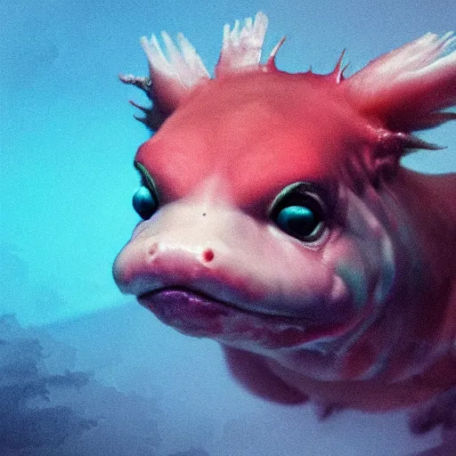 Image similar to a closeup shot of an axolotl, dramatic lighting, cinematic, extremly high detail, photorealistic, cinematic lighting, artstation