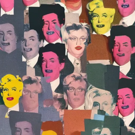 Image similar to 1950 magazine cut out collage of Cristopher Street day, Andy Warhol,