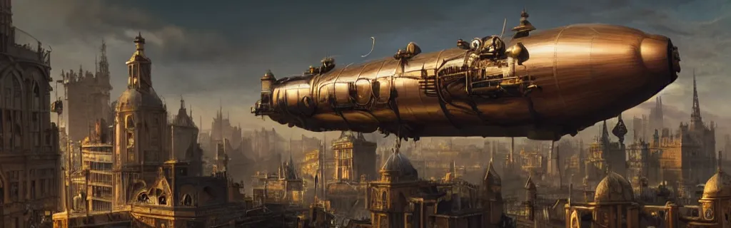 Image similar to a steampunk airship flying over a victorian city. 8 k, epic cinematic hyperrealism masterpiece. realistic poster with shaded lighting by craig mallismo, artgerm, jeremy lipkin and michael garmash, unreal engine, radiant light, detailed and complex environment, digital art, art station trends, detailed, lens flare, motion blur