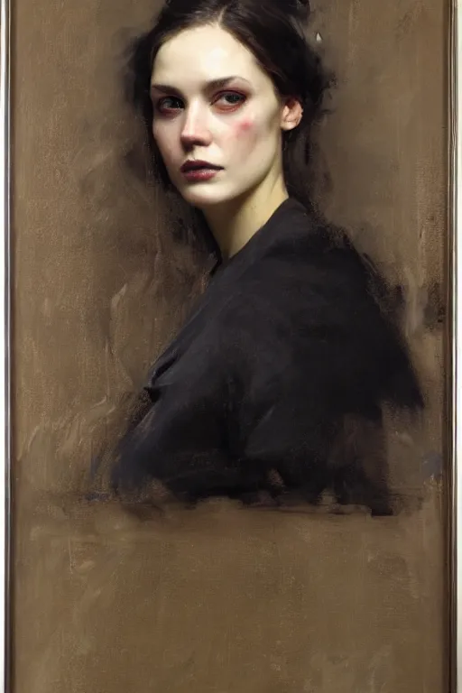 Image similar to Richard Schmid and Jeremy Lipking and Roberto Ferri full length portrait painting of a young beautiful woman